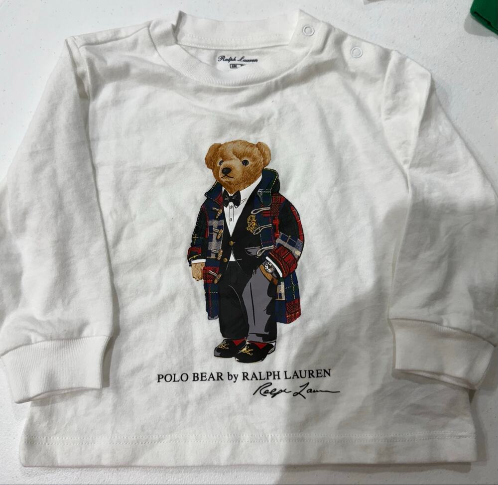 Ralph Lauren Polo Bear Baby Long Sleeve Shirt 6M White Plaid Teddy Bear NWOT